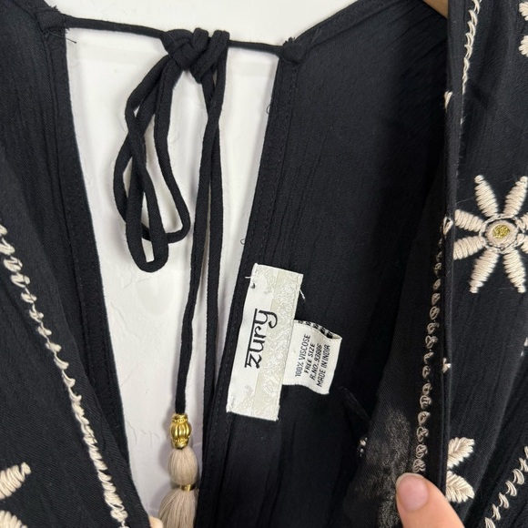 Zury Black White Embroidered Boho Maxi Dress Festival Peasant Tiered Flowy - Picture 6 of 8